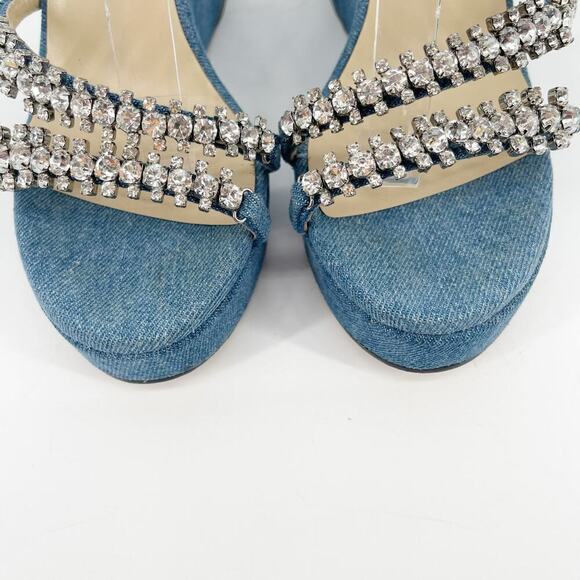 Jimmy Choo Blue Denim Bing 120 Crystal Embellished Wedge Sandal size IT 39 - Picture 7 of 15